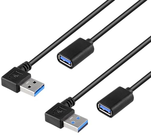 iYueMps USB 3.0 Adapter Kabel,USB winkelstecker 90 Grad Links/Rechts Gewinkelt USB 3.0 Stecker auf Buchse Verlängerungskabel USB Typ A Adapter(30cm,2Stück)