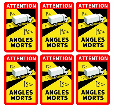 Prolac Warnaufkleber Angles Morts – Toter Winkel für LKW und Wohnwagen, Auto Etiketten selbstklebend 25 x 17 cm, Aufkleber Wohnmobil (LKW und Wohnwagen) – 6 Stück