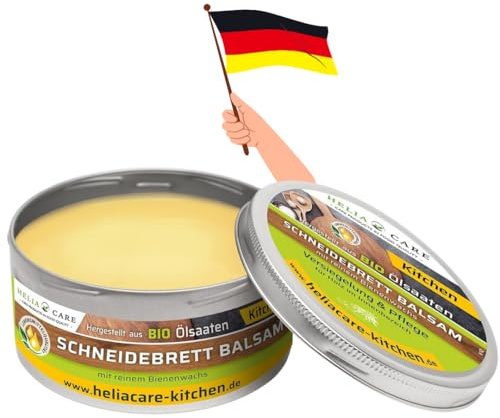 HeliaCARE Schneidebrett Balsam - BIO Holzwachs - Bienenwachs Holzpflege aus Deutschland - Holzbalsam für Schneidebretter - Farb- und geruchlose Holzpolitur (150ml)