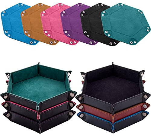 SIQUK 6 Stück Würfelbrett Doppelseitig Würfelbretter Samt Faltbar Würfeltablett Hexagon Würfelteller Leder Würfelbretter für DND Dragons Würfel Gaming(Cyan, Schwarz, Violett, Rosa, Camel, Himmelblau)