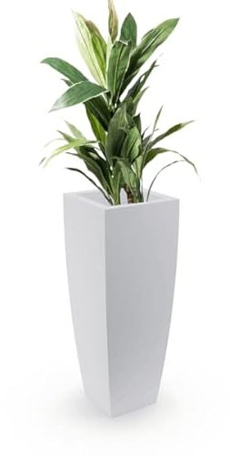 FORVEGA, Juno Blumentopf, Pflanzgefäß, hoher Topf ohne RegalBlumenständer, Übertopf, Asymmetrischer, Pflanzenständer, Garten, Deko, Terasse, Innen & Außenbereich 92 cm, weiß