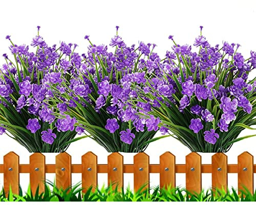 HBell 12Pcs Artificial Flowers Outdoor Decorations,Greenery Shrubs Plants Artificial Plastic Flowers UV Resistant No Fade Fake Flowers Indoor Outside Hanging Plants Home Garden Porch Decor (Purple)