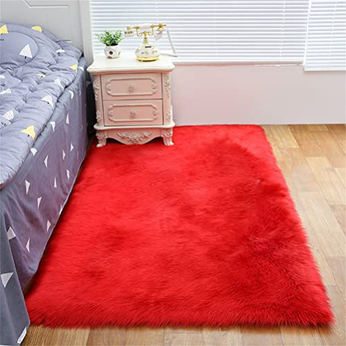Tomifine Faux Lammfell Schaffell Teppich Super Weich Kunstfell Teppiche Dicker Flauschig Teppich Bettvorleger Sofa Matte (50x80 cm,Rot a)