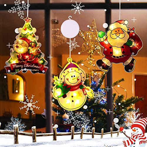 3er Set LED Saugnapf Weihnachten Lichter,LED Fensterlicht Saugnapf,Batteriebetriebene Weihnachten Lichter,Weihnachtsbeleuchtung Hängende,Fensterlichter für Innen Außen Weihnachtsfeier Fenster Deko