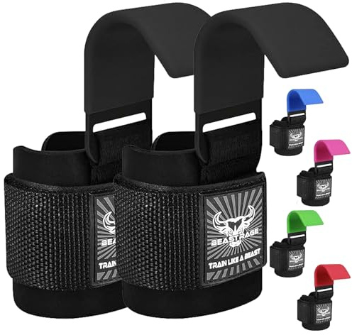 BEAST RAGE Gewichtheberhaken, Handgelenkriemen, dickes Neopren, gepolstert, gummiert, Fitnessbandagen, rutschfest, Kreuzheben, Training, Fitnessstudio, Workout, Herren und Damen