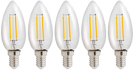 NCC-Licht 5er Pack LED Leuchtmittel in Kerzenform klar mit E14 Sockel 1 Watt 110 Lumen Warmweiß 2700K