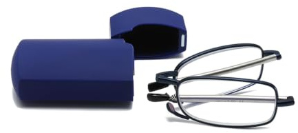 Hubeye Faltbare Lesebrille aus Edelstahl Mini Anti-Blau Sehhilfe für Herren und Damen Lesehilfe mit Hartschalen-Etui 2.50