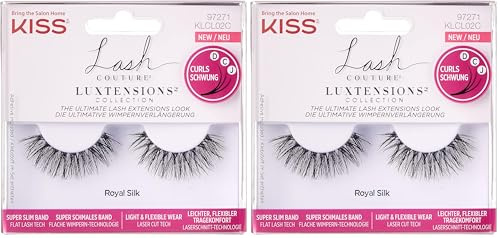KISS Lash Couture LuXtensions Collection 1 paire de faux cils en soie royale léger et flexible avec bande avec colle à cils (Lot de 2)