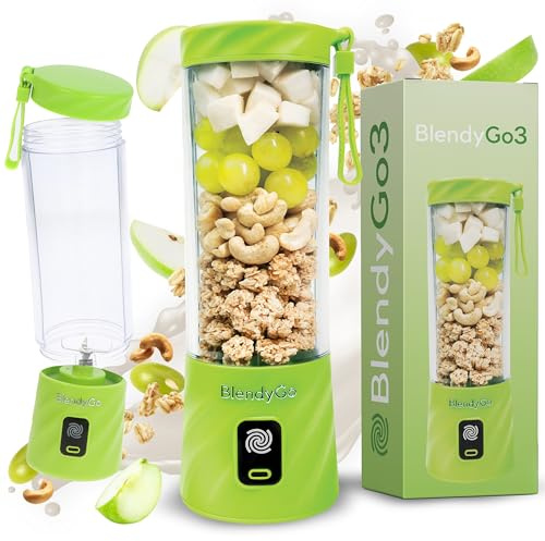 Blender BlendyGo 3, Smoothie Blender, Small Cordless Mini Mixer, Powerful Smoothie Maker, USB Stand Smoothie Maker, BPA-Free, PulseMotion & BlendPro Technology, 550 ml (Green)