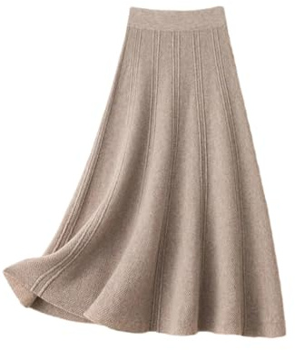REHJJDFD Jupe parapluie en tricot taille haute pour femme - Automne et hiver - Jupe en laine - Kaki9 XXL