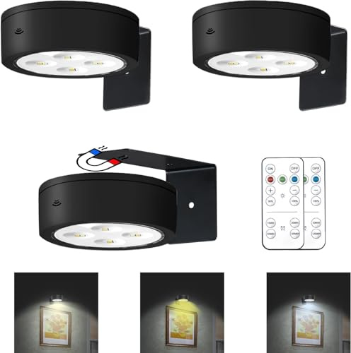MIOBLUE 3Pack Bild Licht batteriebetriebene Malerei Lichter, Drahtlose magnetische Anzeige Kunst Licht mit Fernbedienungen, Dimmbare Timer Portrait für Kunstrahmen Artworking