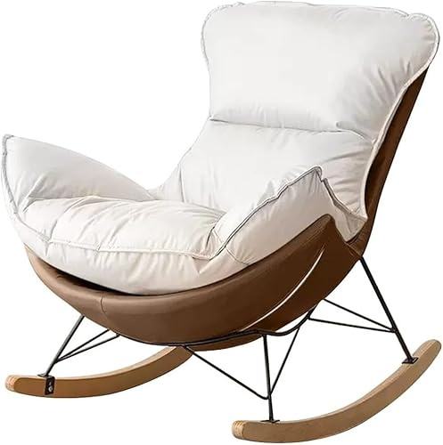 FIXARE JIESOO Wohnzimmer-Schaukelstuhl Schaukelstuhl Mit Fußhocker Balkon-Entspannungsstuhl Moderner Weicher Schlafsessel, Lesesessel for Schlafzimmer Lounge Wohnzimmer(Coffee+beige,Without Footrest)