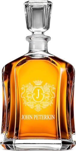 Personalised Monogram Glass Whiskey Decanter with Airtight Stopper Gift