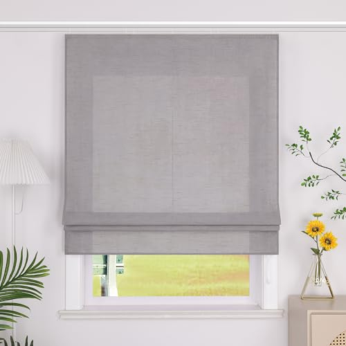 SCHOAL Raffrollo mit Klettband Einfarbige Vorhänge Wohnzimmer Gardine Blickdicht Raffgardine Fenster Rollo 1 Stück BxH 60x140cm Grau