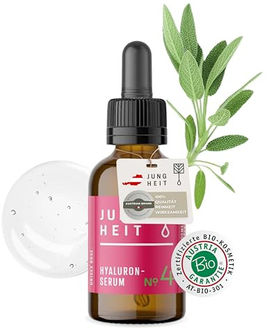 JUNGHEIT Hyaluron Serum Rose 30ml - hochdosiertes Anti Aging Serum - Hyaluronsäure für ebenmäßigen Teint - vegane Naturkosmetik - straffende Gesichtspflege - Anti Falten Serum für alle Hauttypen