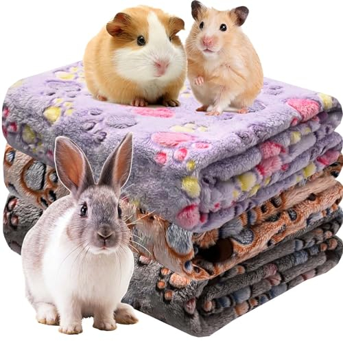 Duscdesp Meerschweinchen Decke, 3 Stück Klein Waschbar Kleintier Fleece Bett Matte, Wiederverwendbare Haustierdecken Fleecedecken, Käfig Einlagen für Hamster Kaninchen Kätzchen(60 * 40cm)