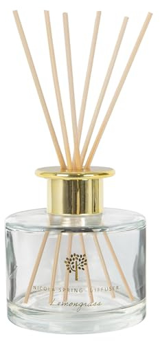 Nicola Spring 1x Zitronengras 200ml Rohr-Diffusor aus Glas - Heim Zimmer Badezimmer Ätherisches Öl Aromatherapie Lufterfrischer Duft Diffusoren