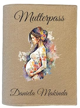 Handmade Mutterpasshülle aus Filz | Personalisierbar mit Namen | Mutterpassumschlag mit Motiv in beige | Geschenk zur Schwangerschaft