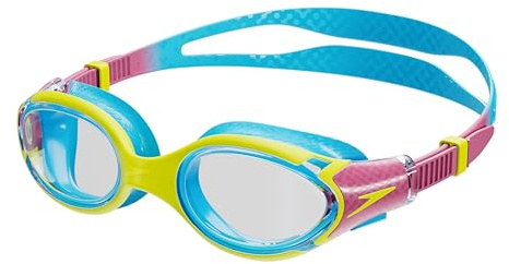 Speedo Lunettes de Natation Biofuse 2,0, Ajustement Aisé Breveté, Antibuée, Anti-Fuites, Confort Accru Lunettes de Natation pour Mixte enfant, Jus de Citron/Rose Kiki/Bleu Picton, Taille unique