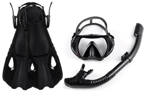 COMETX Taucherbrille Hochtransparente Tauchmaske mit drei Fenstern, voll trockener Schnorchel und verstellbare Flossen Taucherausrüstung für Männer Frauen