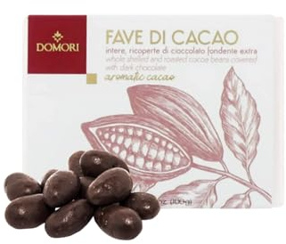 Domori® | Ganze Kakaobohnen umhüllt von dunkler Schokolade | Geschenkbox geröstete Kakaobohnen mit dunkler Schokolade überzogen – 1 x 100 g