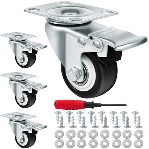 4 Roulettes Pivotantes avec Frein 50mm en Caoutchouc Castor Roues pour Meubles avec Capacité de 280kg Roulette Sans Traces au Sol pour Charge Lourde - Roue en Caoutchouc pour Chariot (Argent)
