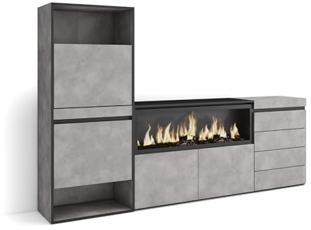 Skraut Home | Schuhregal, Schuhschrank | Schuhaufbewahrung | 224x145x35 cm | Für Schlafzimmer, Zimmer | Elektrokamin XXL | Kommode mit Schubladen | Moderner Stil | Zement