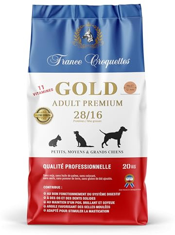 Gold Adult Premium 28/16 Low Grain (20kg) Trockenfutter Hundefutter für ausgewachsene Hunde France croquettes