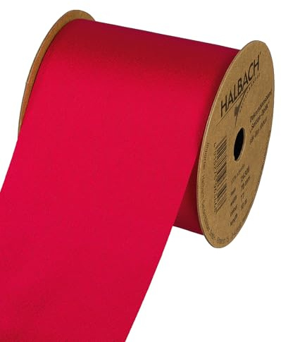 Halbach Geschenkband in Seiden-Optik, 70 cm x 10 m, rot | Veganes Schleifenband mit dezentem Seidenglanz, ideal für Brautsträuße, Hochzeiten oder Geschenke