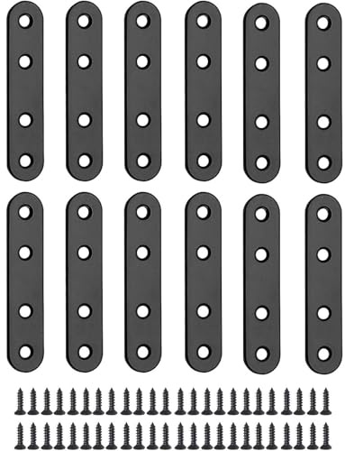 Dayalo 12 Stück Flachverbinder Edelstahl 76 x 16mm, Holzverbinder Lochplatte Metall, Verbindungsplatten mit Schrauben, Schwarzes Oxid, für Reparatur Befestigung Holz, Möbel