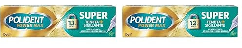 Polident Power Max, Super Tenuta + Sigillante, Adesivo per Protesi Dentale, Tenuta Salda Giornaliera, Gusto Menta Delicata, 40 g (Confezione da 2)