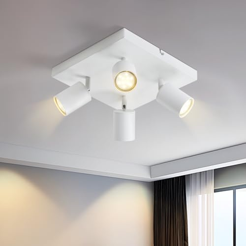 Homefire LED Deckenlampe 4 Flammig Deckenstrahler - 350° Schwenkbar | Strahler GU10 Deckenleuchte Weiß flurlampe Spots Innen Deckenspot für Wohnzimmer Küche Schlafzimmer Ohne Leuchtmittel