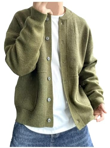 Foweknow Men's Cardigan Crew Neck Knitted Jacket Solid Casual Traditional Jacket Regular Fit Versatile Outdoor Jacket Comfortable Simplicity Work Jacket Business Casual Jacket Function Jacket, AG, XXL