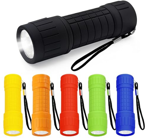 Riisoyu Lot de 6 mini lampes de poche LED COB pour enfants avec cordon de serrage, revêtement en silicone pour camping, extérieur, randonnée, urgences, cadeaux d'anniversaire d'enfant