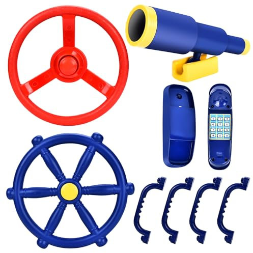 Aragallant Play Tower Accessories Steering Wheel Set, 8 Pieces Accessory Set for Play Tower, Steering Wheel, Telescopic Telescope, Bell Telephone, Accessories for Play Tower, Climbing Frame, Swing and