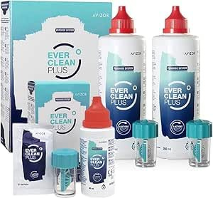 Avízor EVER clean PLUSPack Boîte 2x350 ml + 90 comprimés et Boîte 60 ml + 8 comprimés - Kit de Voyage - Solution de Nettoyage et Désinfection de Lentilles - Idéal pour les Voyages