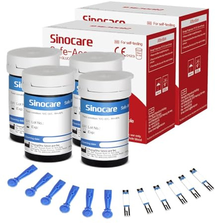 sinocare Safe-Accu Blood Glucose Test Strips × 100, with Lancing Devices | Diabetes Test Strips, No Code Blood Sugar Test Strips, only for Safe-Accu Blood Glucose Monitor