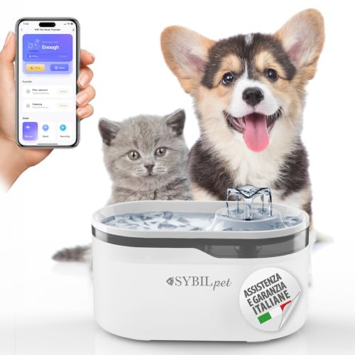SYBILPET Fontanella per Gatti e Cani Piccola Taglia - Fontana Silenziosa da 2,8L con Sistema di Filtraggio ai Carboni Attivi - Stimola l’Idratazione, Facile da Pulire e a Basso Consumo.
