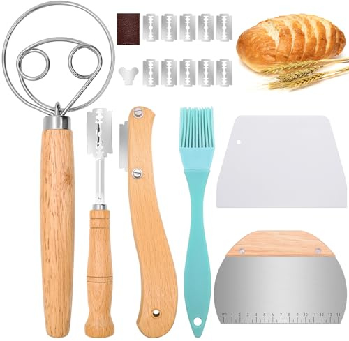 Mispudin Bread Lame Cutter Kit - 6Pcs Bread Scoring Knife with 10 Replaceable Blades & Protective Cover, Dough Whisk, 2 Dough Scrapers, Pastry Brush for Home Sourdough Making