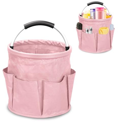 Gachiwar Cleaning Caddy with Handle, Foldable Cleaning Caddy Organiser, Cleaning Bag for Garden Small Tools Bag,Multi pocket Craft Universal (Pink)