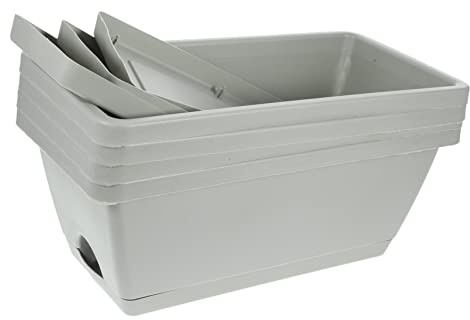 GARIOUANS 4 Pezzi Fioriere Rettangolari in Plastica con Vassoi, Vasi per Piante da Esterno Resistenti Agli Agenti Atmosferici, con Fori di Drenaggio per Balcone e Giardino