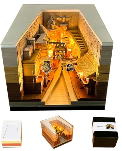 Time Piece Calendar 2026, Diagonal Alley Desk Calendar Notepad With Light, 2026 Desk Calendar, 3D Tear-away Paper Carving Art Memo Pad for Christmas Housewarming Home Desktop Decoration