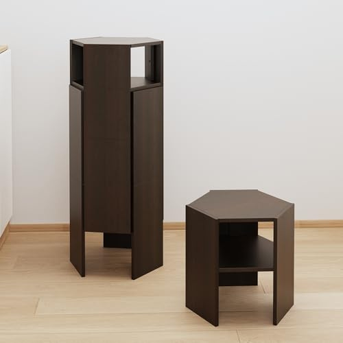 DEZAGCE Wooden Stacking Stools Set of 4, Multi-functional Hexagonal Nesting Stools, Japanese Style Space Saving Stackable Stool for Living Room Dining Room Bedroom, Black