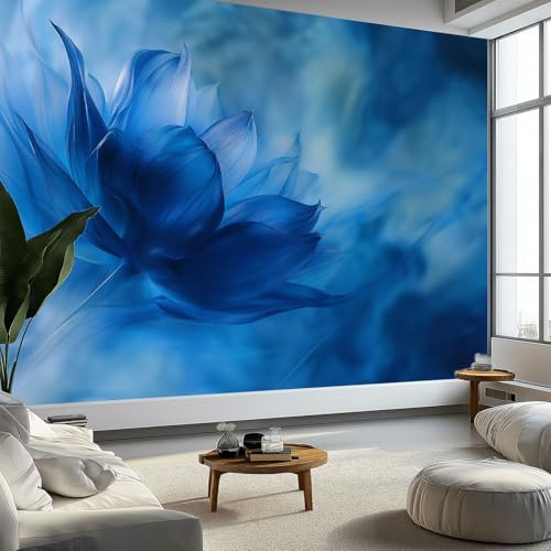 Fotomurale Soggiorno 200 x 140 cm Carta da parati Fogli Arte Astratta, Fotomurali in Tnt Murale Decorazione da Muro Acquerello Vortici Fiori Blu Poster Design Cameretta Carta per pareti