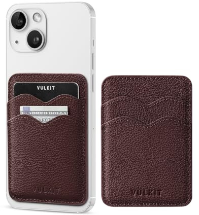 VULKIT Äkta Läder Korthållare för Telefon, Slim Självhäftande Korthållare för Herr och Dam RFID-skyddad, Kreditkortshållare Klistra på Smartphone