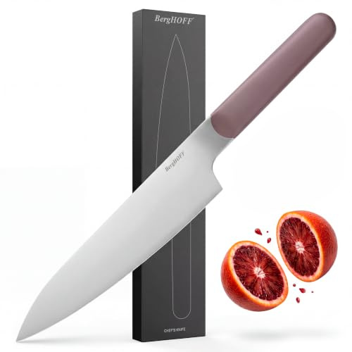 Berghoff Home Couteau de cuisine 19,6 cm - Couteaux de cuisine en acier inoxydable - Couteaux tranchant - Couteau d'office - Aubergine