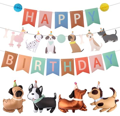 Penitue Hunde Geburtstag Girlande und Luftballons Satz, Bunt Hunde Geburtstags Deko Lebendiges Partyzubehör Set für Welpenfeiern und Willkommensgrüße zur Haustieradoption