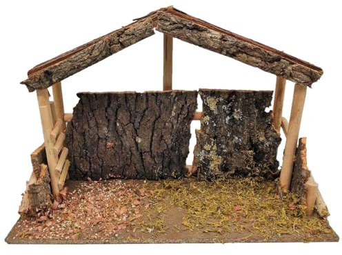 AC - Cueva/Portal de belén de Madera y Corcho, Pesebre con Techo y Musgo para Nacimiento, Figura de Navidad, decoración Tradicional - 40 x 17 x 27 cm - Pared Ruinas - Modelo Aleatorio