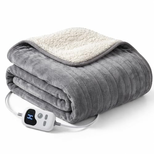 House Of Home Electric Heated Throw Blanket. 10 Heat Settings & Timer, Fast Heating Fleece Overblanket with Safety Cut-Off, Machine Washable, 160x130cm Light Grey Soft Blanket for Home & Sofa Use