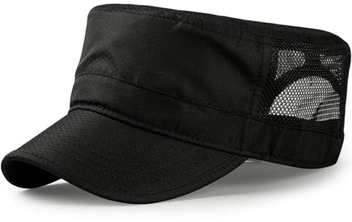 HIQIU Military Cap män sommar cadet hatt andas mesh armékeps, B# svart, 56-59